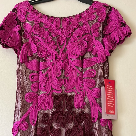 JS Collections Dresses & Skirts - J.S. Collections Soutache embroidered overlay midi dress in Magenta/Cabernet